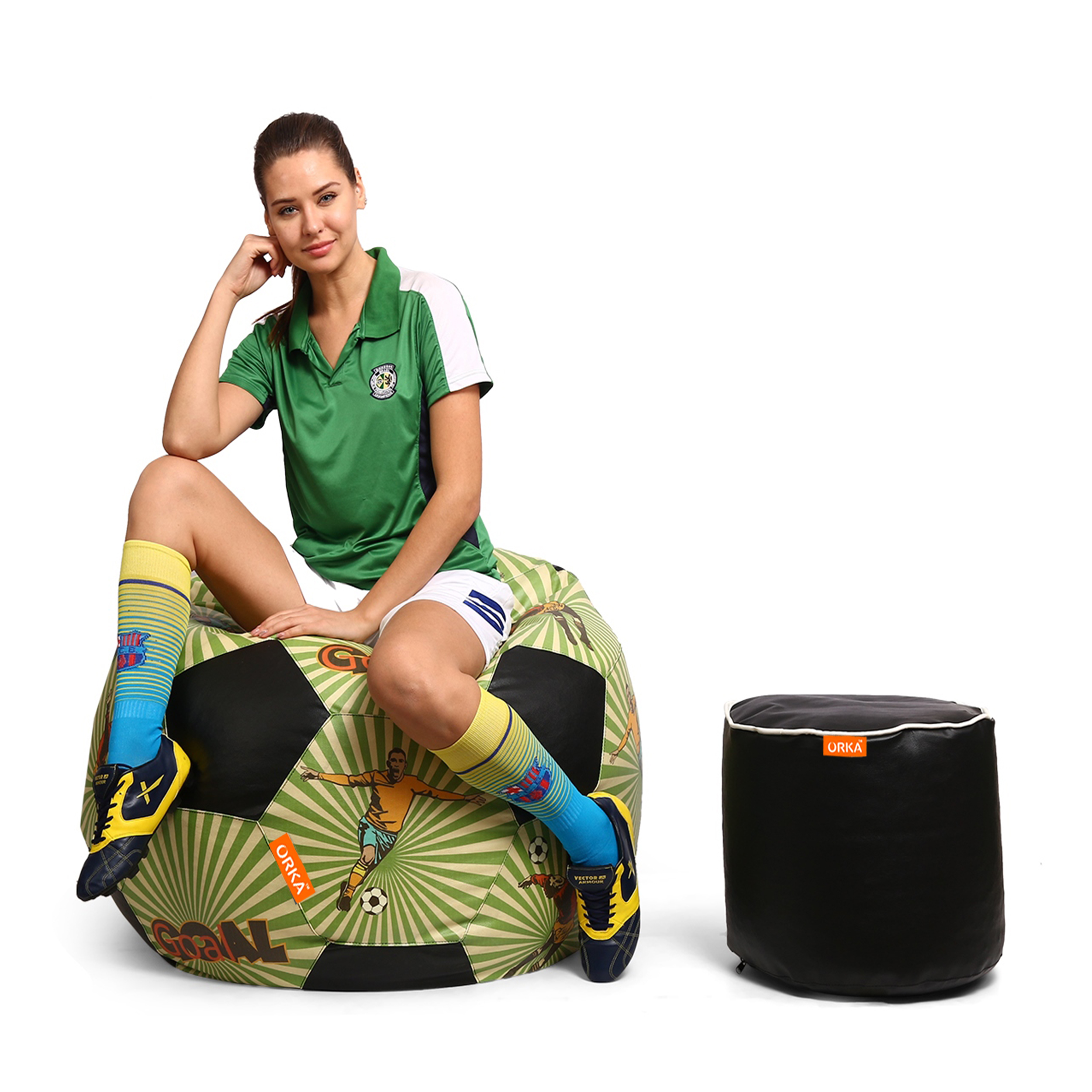 Orka Digital Printed XXXL Foorball With Mathching Footstool Filled Bean Bag With Beans (FB31 Multicolor)